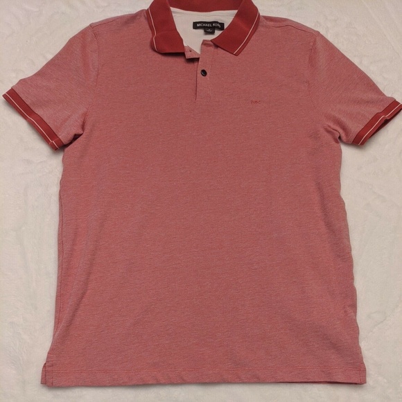 Michael Kors Mens Slim Fit Pink Red Polo Shirt M Short Sleeve Pullover Logo - Picture 1 of 10